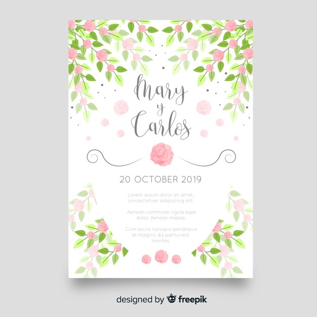 Floral wedding invitation card template