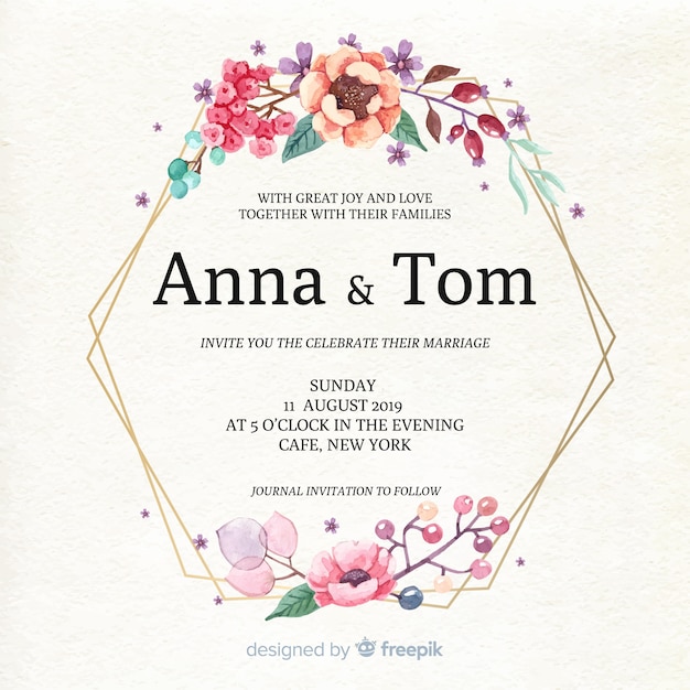 Free Vector | Floral wedding invitation card template