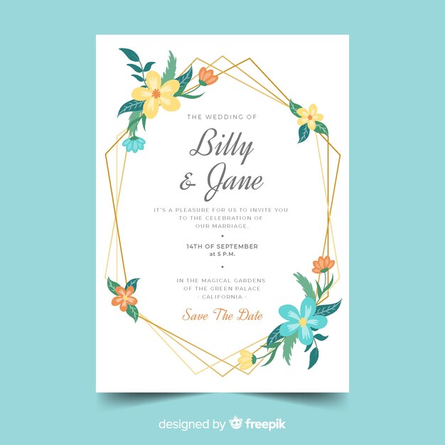 Floral wedding invitation card template