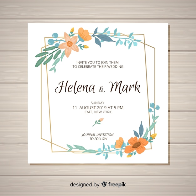 Floral wedding invitation card template