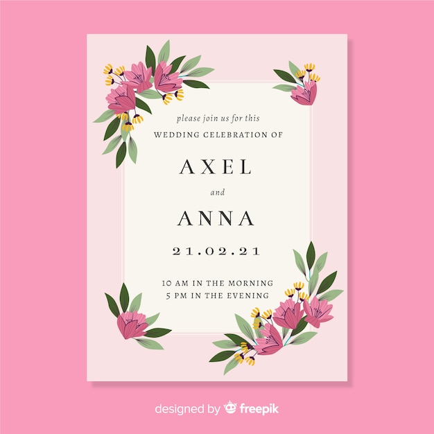 Floral wedding invitation card template