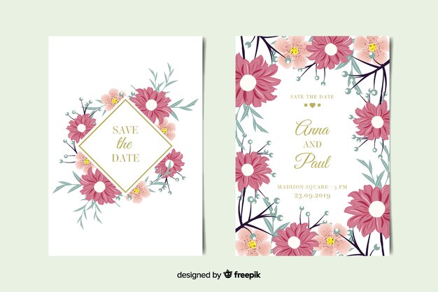 Floral wedding invitation card template