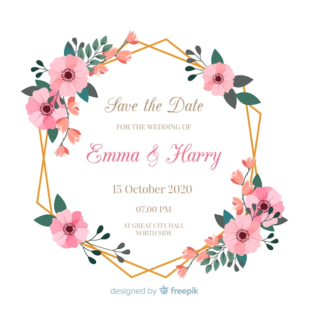 花の結婚式の招待カードテンプレート