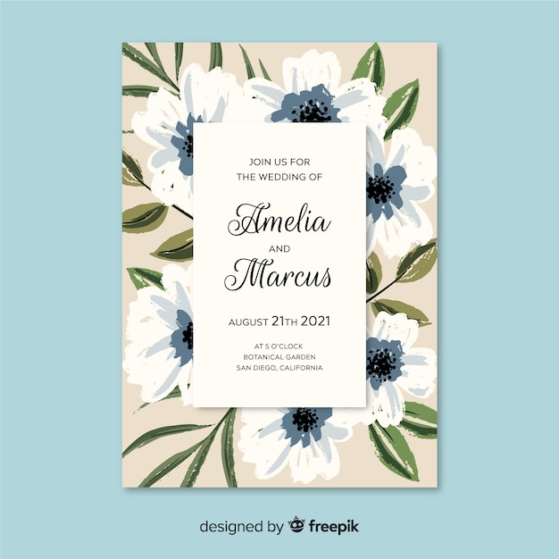 Free vector floral wedding invitation card template