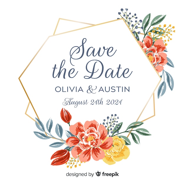 花の結婚式の招待カードテンプレート
