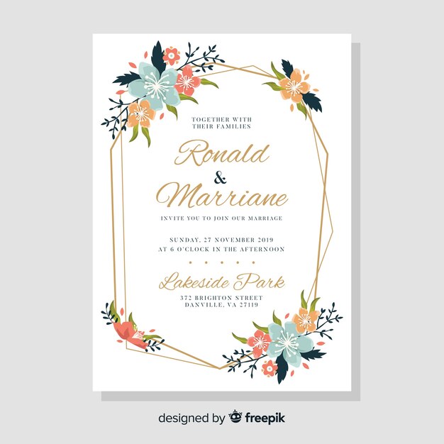 Floral wedding invitation card template