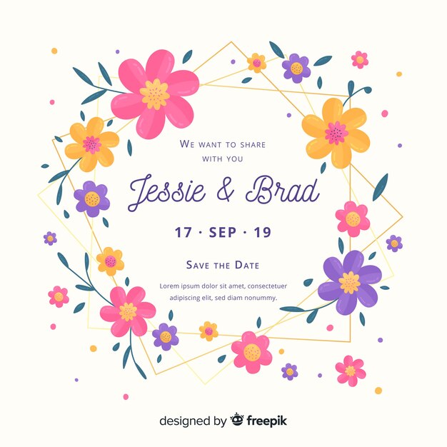 Floral wedding invitation card template