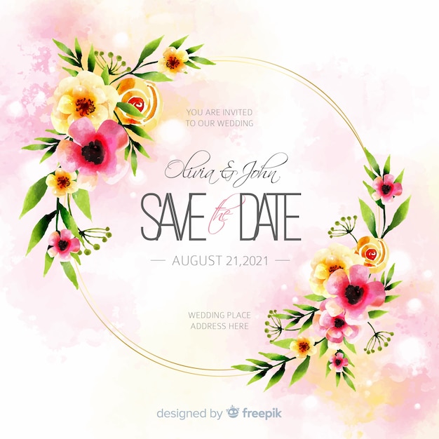 Floral wedding invitation card template