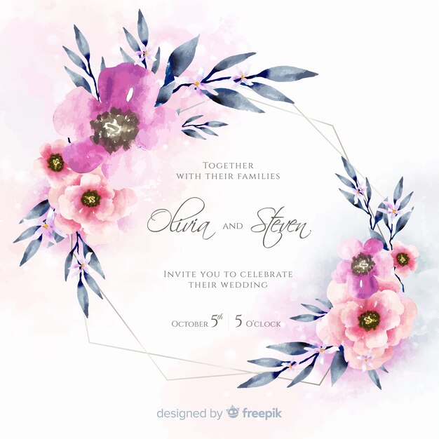 Floral wedding invitation card template