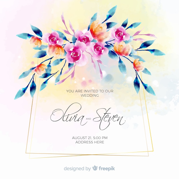 Floral wedding invitation card template