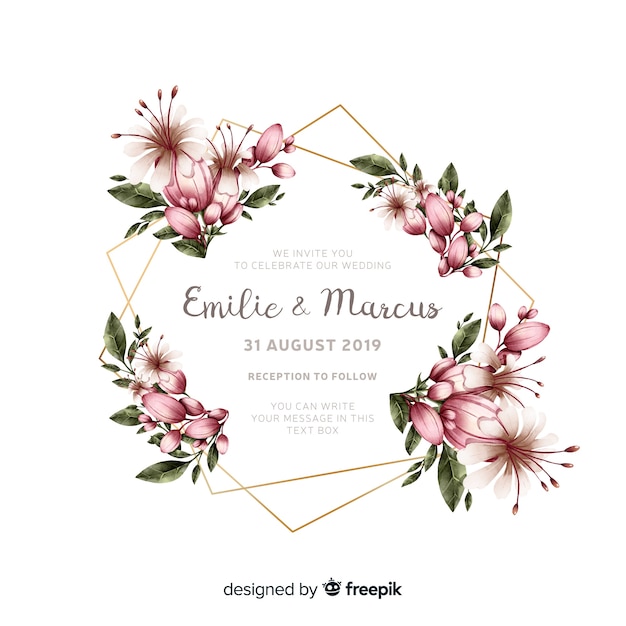 Floral wedding invitation card template