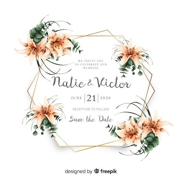 Floral wedding invitation card template