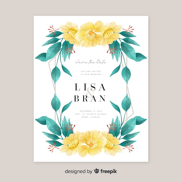 Free vector floral wedding invitation card template