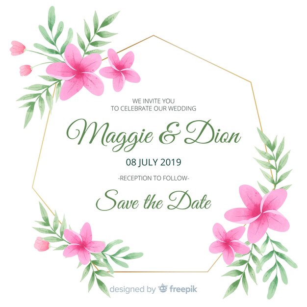 Floral wedding invitation card template