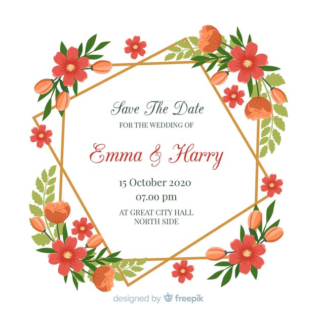 Floral wedding invitation card template