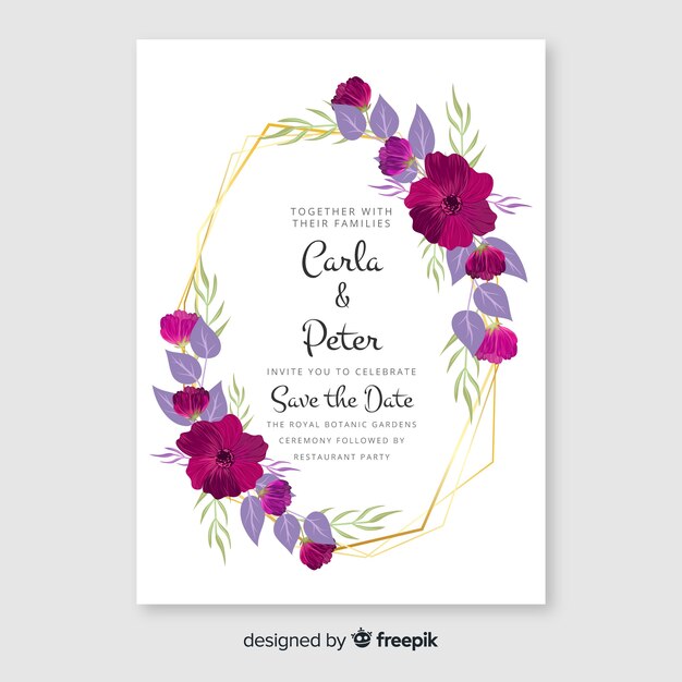 Floral wedding invitation card template