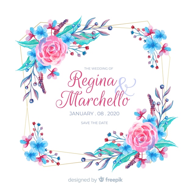 Floral wedding invitation card template