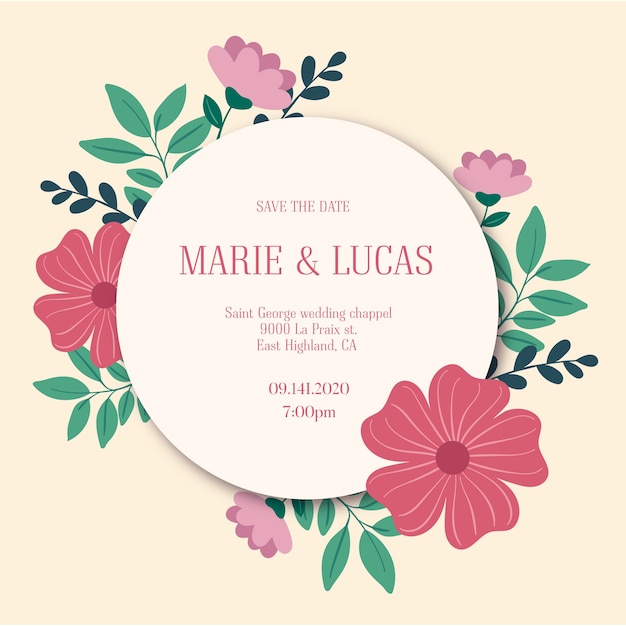 Floral wedding invitation circular template