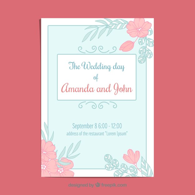 Floral wedding invitation in hand drawn style