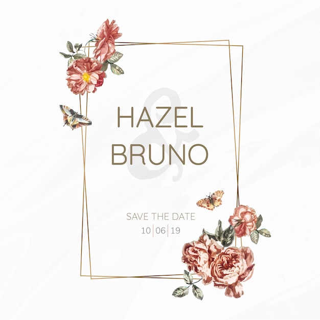 Floral wedding invitation mockup vector