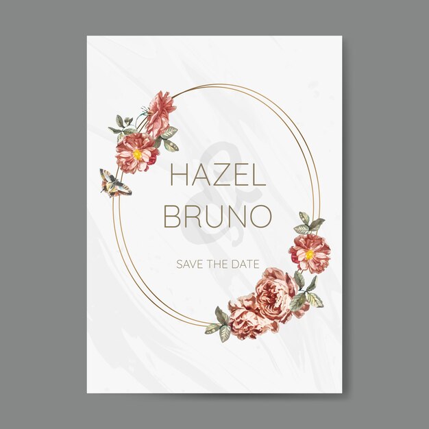 Floral wedding invitation mockup vector