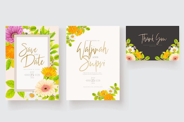 花の結婚式の招待状のテンプレートデザイン