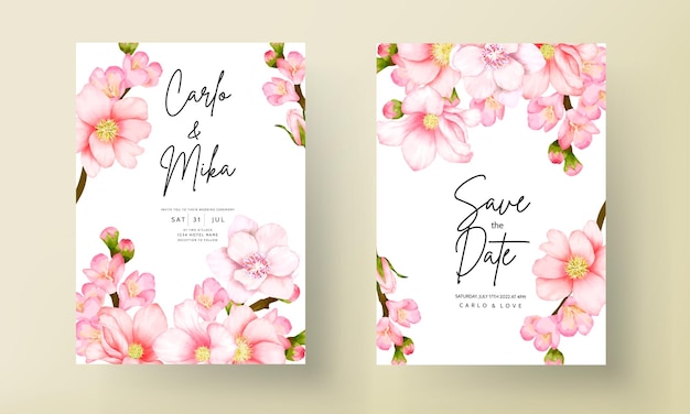 Floral wedding invitation template set with beautiful valentine flower