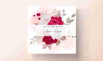 Free vector floral wedding invitation template set with brown and maroon roses flowers and leaves decoration