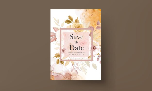 Цветочный шаблон свадебного приглашения с элегантными коричневыми цветочными листьями