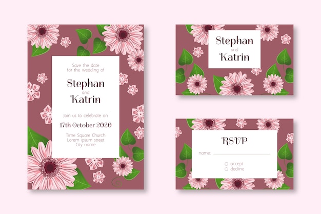 花の結婚式の招待状テンプレートテーマ