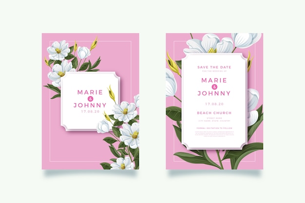 Free vector floral wedding invitation template theme