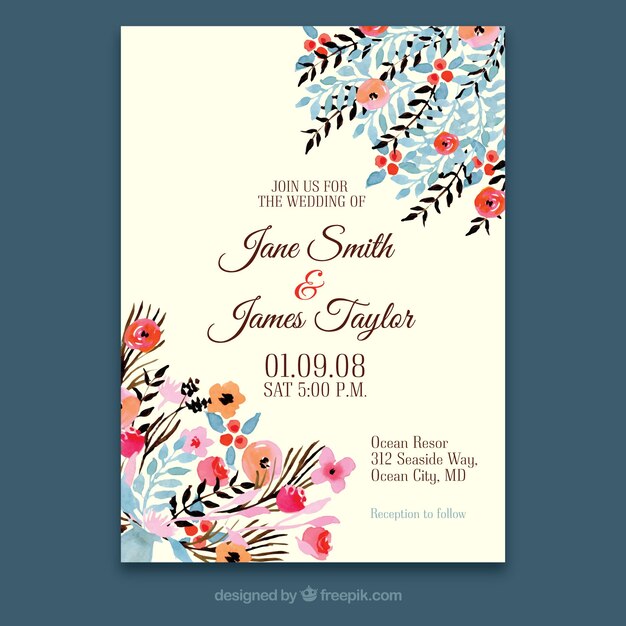Floral wedding invitation template