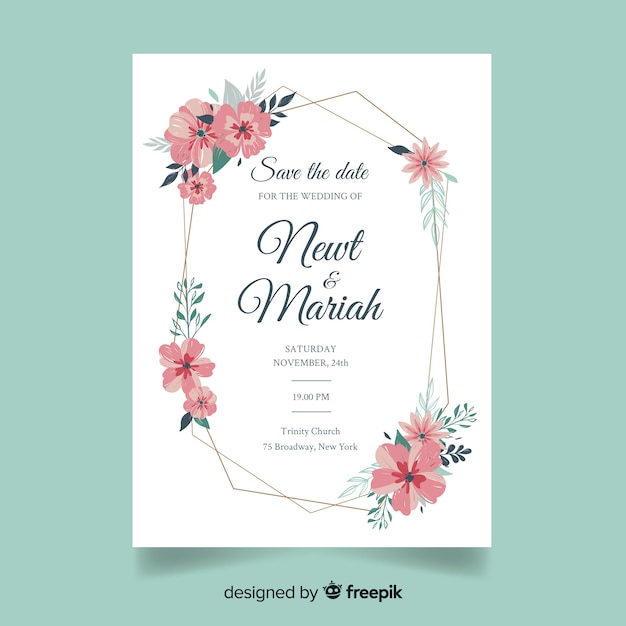 Floral wedding invitation template