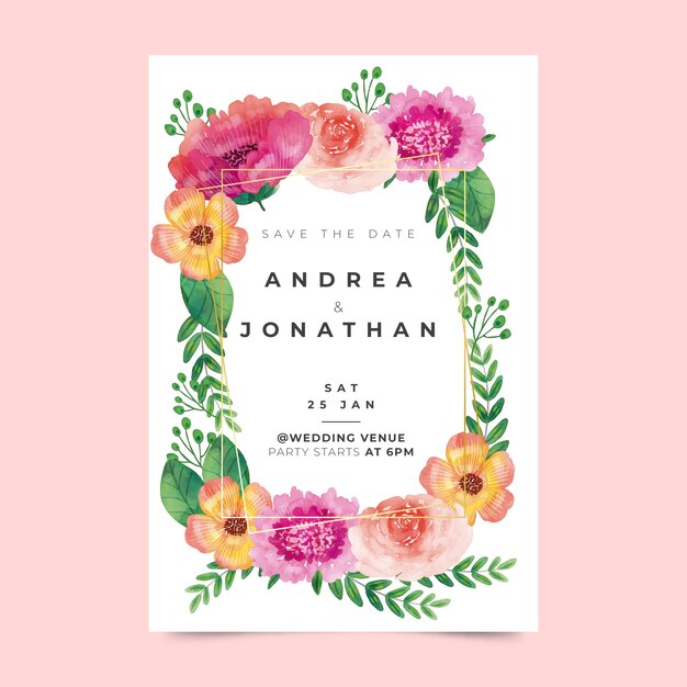 Floral wedding invitation template