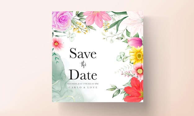 Free vector floral wedding invitation with beautiful colorful flower watercolor