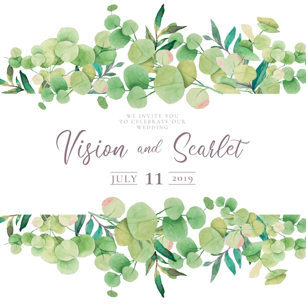 Free vector floral wedding invitation with eucalypt leaves