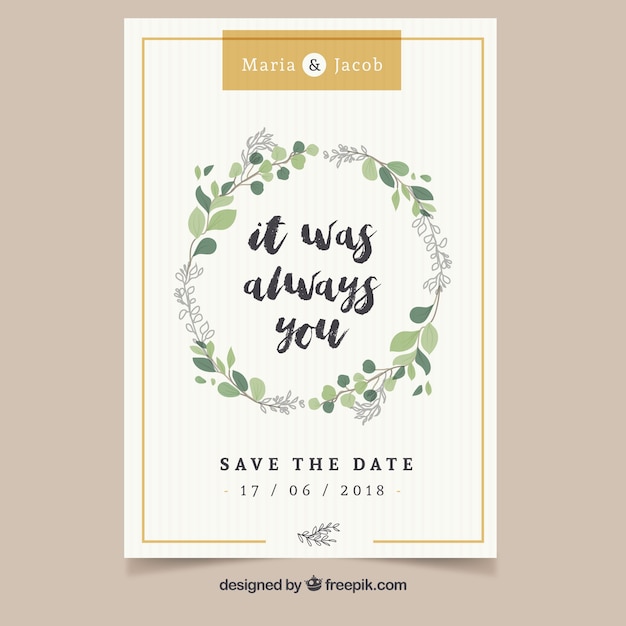 Floral wedding invitation with flat design