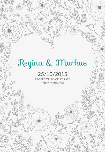 Floral wedding invitation with heart