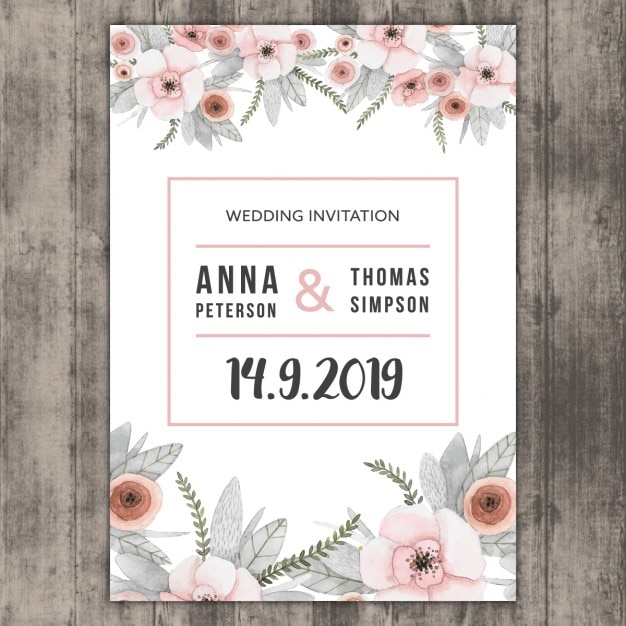 Free vector floral wedding invitation on wood