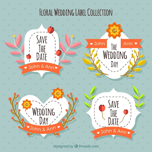 Free vector floral wedding labels collection in flat style