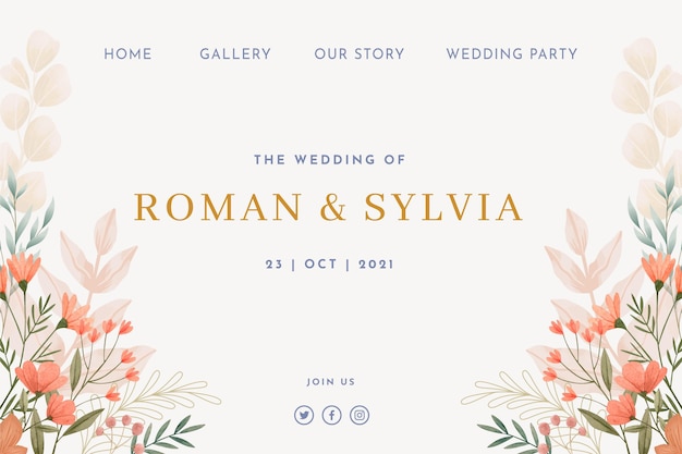 Floral wedding landing page design