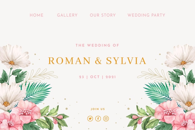 Free vector floral wedding landing page design