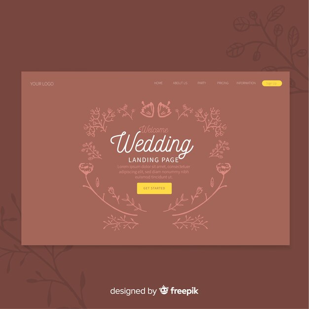 Цветочная свадебная страница шаблона посадки