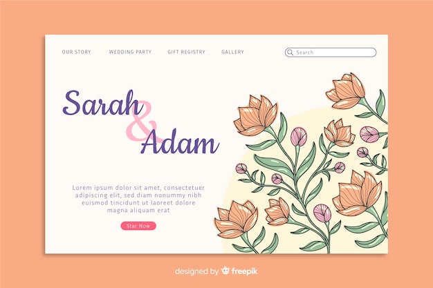 Free vector floral wedding landing page template