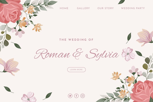 Free vector floral wedding landing page template