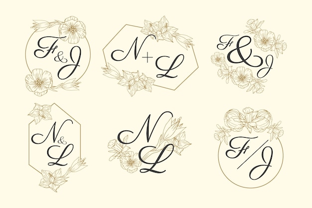 Free vector floral wedding logo collection