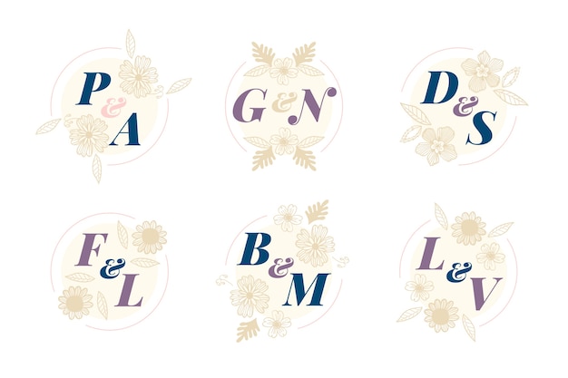 Free vector floral wedding logo collection