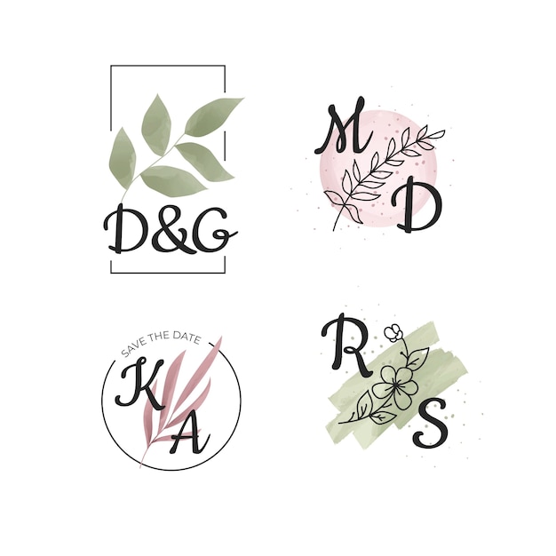 Floral wedding logo set template