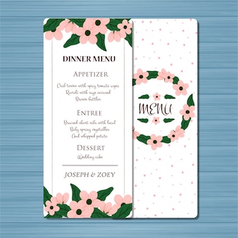 美しい花と花の結婚式のメニューカード Premiumベクター