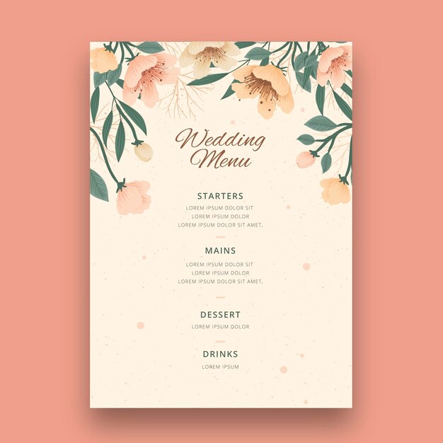 Concetto di menu matrimonio floreale